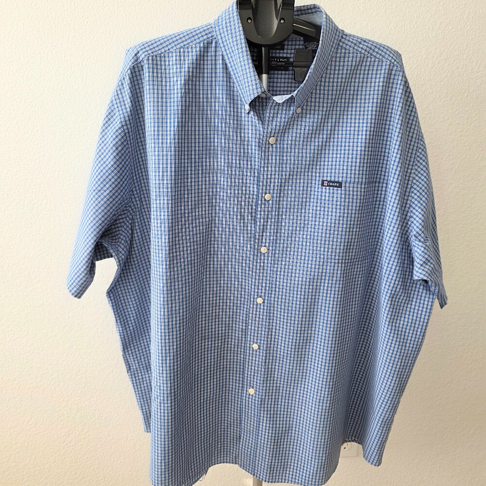 CHAPS EASY CARE MEN 4XB BLUE AND WHITE PLAID SHORT SLEEVE SHIRT
